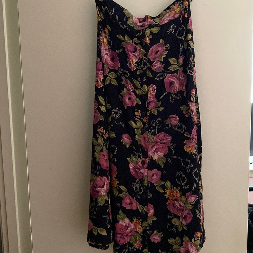 Vintage Rose Print Midi Skirt